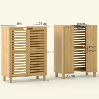HOMCOM Under Sink Bathroom Cabinet, Freestanding Bamboo Under Sink Cabinet with Louvered Doors and Adjustable Shelf, Natural(m-3)