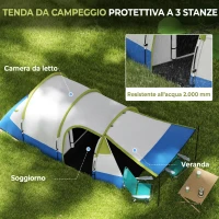 Outsunny Tenda da Campeggio Impermeabile con 2 Aree e 3 Ingressi, in Poliestere e Fibra di Vetro, 420x200x150 cm, Verde(m-4)