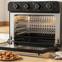 HOMCOM Friteuse à Air Chaud 36L, Four à Air Chaud 1800 W avec Rôtissoire, Plaque de Cuisson, Panier de Friture et Grille, Noir(m-12)