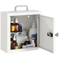 HOMCOM Wall Mount Medicine Cabinet with Combination and Key Lock, 2 Tier Stainless Steel First Aid Cabinet, White(m-15)