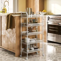 HOMCOM Carrito Auxiliar con Ruedas de 5 Niveles con Cestas de Malla Extraíbles y Marco de Acero 45x26,5x106 cm Blanco(m-10)