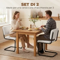 HOMCOM Set 2 sedie da pranzo imbottite in tessuto teddy con gambe a slitta, crema(m-4)