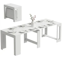 HOMCOM Table Extensible Convertible en Console pour 10 Personnes, Blanc(m-7)
