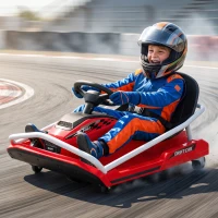 AIYAPLAY 24V Electric Go Kart for Kids with Drift Mode, 300W Brushless Motor, Soft Start and Dual Speed for Ages 6-10, Red(m-2)