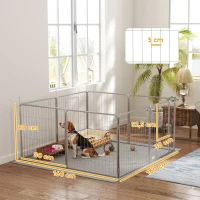 PawHut Parc pour chien enclos chien 8 panneaux modulable pliable acier avec porte pour chiot intérieur extérieur 80H cm argent(m-3)