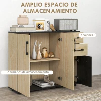HOMCOM Aparador de Salón Estrecho con 2 Puertas 2 Cajones Estante Ajustable 90x30x75,5 cm Natural y Negro(m-4)