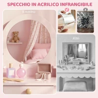 AIYAPLAY Set Toeletta Trucco Bambina con Sgabello, Specchio e Cassetto in Legno, Età 3-6 Anni, Rosa(m-4)