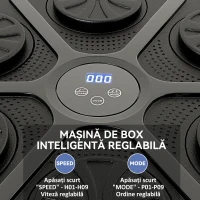 SPORTNOW Aparat de Box Muzical Montat pe Perete cu 9 Viteze, Conexiune Bluetooth și Mănuși, 41.8x44.6x7.5 cm, Negru și Albastru(m-4)