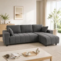 HOMCOM Sofá Esquinero Modular 242 cm 3 Plazas en L con Chaise Longue Reversible 2 Cojines Tejido Efecto Lino Gris(m-6)