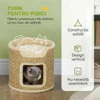 PawHut Ansamblu de Zgâriat pentru Pisici, 37 cm, 2 Niveluri, cu Ascunzătoare și Sfoară din Sisal, până la 5 kg, Kaki(m-4)