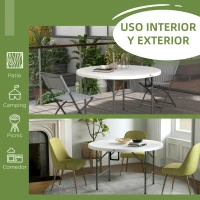 Outsunny Mesa Auxiliar Redonda Mesa de Jardín Plegable con Marco de Acero y Encimera de HDPE Carga 80 kg Ø122x73 cm Blanco(m-7)