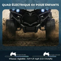 AIYAPLAY Quad Électrique Enfant 6V, Voiture Électrique Enfants ATV, Musique et Phares LED, 18-56 Mois, 70x42x45cm, Noir(m-4)