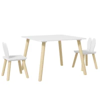 AIYAPLAY 3 Pcs Toddler Table and Chair Set, Kids Desk and 2 Chairs Set w/ Bunny Ear Backrest, for Nursery, Playroom(m-1)