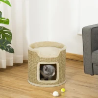 PawHut Ansamblu de Zgâriat pentru Pisici, 37 cm, 2 Niveluri, cu Ascunzătoare și Sfoară din Sisal, până la 5 kg, Kaki(m-10)