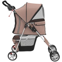 PawHut Dog Pram, Pet Stroller with Reflective Strips, Foldable Cat Stroller with 360° Swivel Wheels, Brown(m-10)