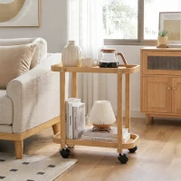 HOMCOM Carrito de Cocina de Bambú de 2 Niveles Carrito Auxiliar para Cocina con Ruedas 2 Estantes 54x36,5x60 cm Natural(m-8)