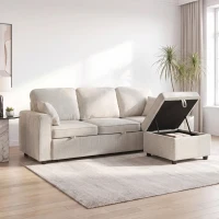 HOMCOM Eck-Schlafsofa aus Chenille, Modulares 3‑Sitzer-Schlafsofa 225 cm mit Aufbewahrungs-Pouf, Beige(m-4)