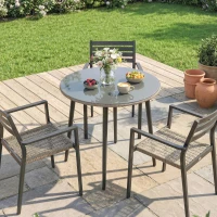 Outsunny Mesa de Comedor de Jardín con Tablero de Vidrio Templado con Borde de Ratán Estructura de Acero 80x80x74 cm Gris(m-7)