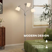 HOMCOM Arc Tree Floor Lamp with 3 Adjustable Rotating Lights and 3000K/4500K/6500K Colour Temperatures, Silver Tone(m-5)