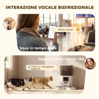 PawHut Distributore Automatico Cibo Gatti 6L WiFi 2.4G, App Controllo con Timer, 1-10 Pasti al Giorno, Registratore 10s, 2 Ciotole in Acciaio Inox(m-7)