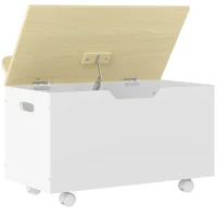 AIYAPLAY Toy Box with Lid, Toy Chest with Wheels and Safety Hinges, Toddler Storage Organiser for Playroom, Bedroom, White(m-1)
