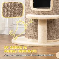 PawHut Torre per Gatti a 2 Livelli con 2 Nascondigli, Piattaforma, Superficie in Sisal, 60x60x 61 cm, Beige e Marrone(m-5)