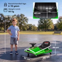 AIYAPLAY 24V Electric Go Kart for Kids with Drift Mode, 300W Brushless Motor, Soft Start and Dual Speed for Ages 6-10, Green(m-3)