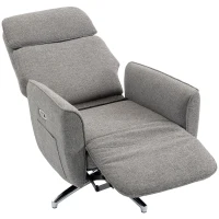 HOMCOM Fauteuil Relax Électrique Pivotant 360°, Fauteuil Inclinable avec Appui-Tête Réglable, Ports USB, Tissu en Lin, Gris(m-19)