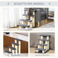 PawHut Scaletta per cani e gatti a 4 gradini in peluche con pali in sisal, grigio(m-5)