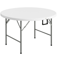 Outsunny Mesa Auxiliar Redonda Mesa de Jardín Plegable con Marco de Acero y Encimera de HDPE Carga 80 kg Ø122x73 cm Blanco