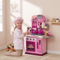 AIYAPLAY Cucina Giocattolo per Bambini da 33 Pezzi con Luci, Suoni e Rubinetto, in PP e ABS, 53x22x69 cm, Rosa(m-2)