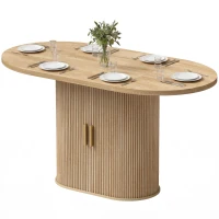 HOMCOM Mesa de Comedor Ovalada para 6 Personas con Tablero Grueso Puertas Correderas Tipo Persiana 6 Compartimentos Roble(m-15)
