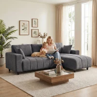 HOMCOM Sofá Esquinero Modular 242 cm 3 Plazas en L con Chaise Longue Reversible 2 Cojines Tejido Efecto Lino Gris(m-4)