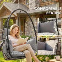 Outsunny Hanging Egg Chair, Indoor Outdoor Swinging Hammock Chair with Stand, Foldable Basket, Side Pocket, Dark Grey(m-7)