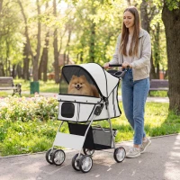PawHut Dog Pram, Pet Stroller with Reflective Strips, Foldable Cat Stroller with 360° Swivel Wheels, Grey(m-2)