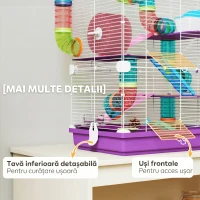 PawHut Cușcă pentru Hamsteri pe 5 Niveluri, cu Tuburi, Roată, Scări, Căsuță și Biberon, 46 x 30 x 58 cm, Mov(m-7)