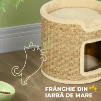 PawHut Ansamblu de Zgâriat pentru Pisici, 37 cm, 2 Niveluri, cu Ascunzătoare și Sfoară din Sisal, până la 5 kg, Kaki(m-5)