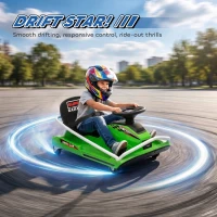 AIYAPLAY 24V Electric Go Kart for Kids with Drift Mode, 300W Brushless Motor, Soft Start and Dual Speed for Ages 6-10, Green(m-4)