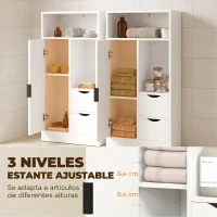 HOMCOM Armario de Baño con 2 Cajones Compartimento Abierto y Estantes Ajustables para Espacio Pequeño 50x25x100 cm Blanco(m-5)