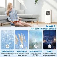HOMCOM Aire Acondicionado Portátil 9000 BTU 4 en 1 Enfriamiento Deshumidificador Ventilador Modo de Sueño para 33 m² Blanco(m-5)