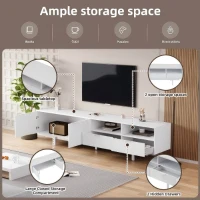 Modern Bohemian TV Entertainment Center with Cabinet and Drawers, Geometric Lines TV Stand for 90 Inch TVs, 200L x 40W x 51H cm, White(m-4)