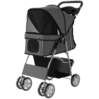 PawHut Dog Pram, Pet Stroller with Reflective Strips, Foldable Cat Stroller with 360° Swivel Wheels, Dark Grey(m-11)