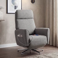 HOMCOM Fauteuil Relax Électrique Pivotant 360°, Fauteuil Inclinable avec Appui-Tête Réglable, Ports USB, Tissu en Lin, Gris(m-11)