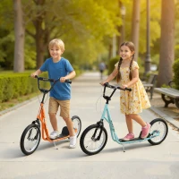 HOMCOM Patinete Infantil Patinete con 2 Ruedas Manillar Ajustable en Altura y Doble Freno Carga 100 kg 139x58x90-96 cm Azul(m-2)