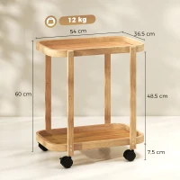 HOMCOM Carrito de Cocina de Bambú de 2 Niveles Carrito Auxiliar para Cocina con Ruedas 2 Estantes 54x36,5x60 cm Natural(m-3)