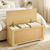 HOMCOM Baúl de Almacenaje 108L Banco de Almacenaje con Panel de Ratán Tapa Brazos de Soporte para Recibidor 80x40x45cm Roble(m-2)