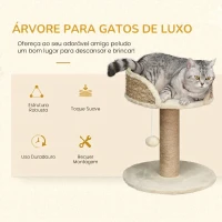 PawHut Arranhador para Gatos Pequeno 49 cm com Poste em Juta, Cama e Bola Pendente, 40x40x49 cm, Bege(m-4)