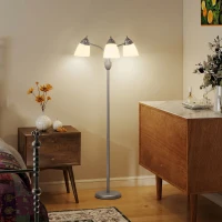 HOMCOM Arc Tree Floor Lamp with 3 Adjustable Rotating Lights, Industrial Standing Lamp with Steel Frame, Silver Tone(m-9)