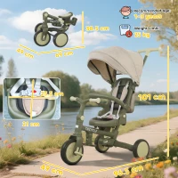 AIYAPLAY 5 in 1 Kids Trike with Adjustable Backrest, Toddler Tricycle with Push Handlebar, Adjustable Backrest, Dark Green(m-3)