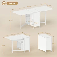 HOMCOM Mesa Plegable de Comedor con Alas Abatibles 4 Compartimentos 3 Formas para Cocina Salón 169x60x75 cm Blanco(m-3)